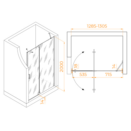 Душевая дверь 130 см RGW Hotel HO-014 350601413-11 прозрачное