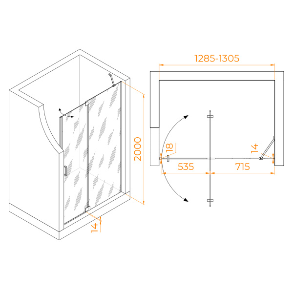 Душевая дверь 130 см RGW Hotel HO-014-B 350601413-14 прозрачное