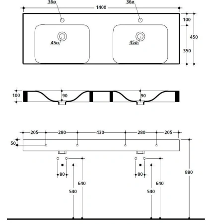 Раковина подвесная (140х45) Kerasan Cento 353601*1 белая