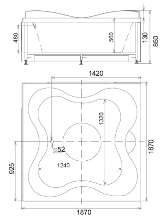 Акриловая ванна (187х187) Gemy G9089 K R с гидромассажем, правая