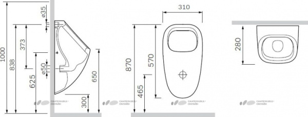 Писсуар AM.PM  с декором, скрытый подвод воды C707005WP