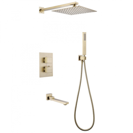 Душевой комплект ABBER Daheim AF8250G скрытого монтажа с изливом, термостат, золото матовое