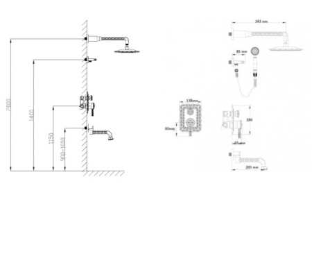 Комплект для душа с изливом Bronze de Luxe WINDSOR 10137DF