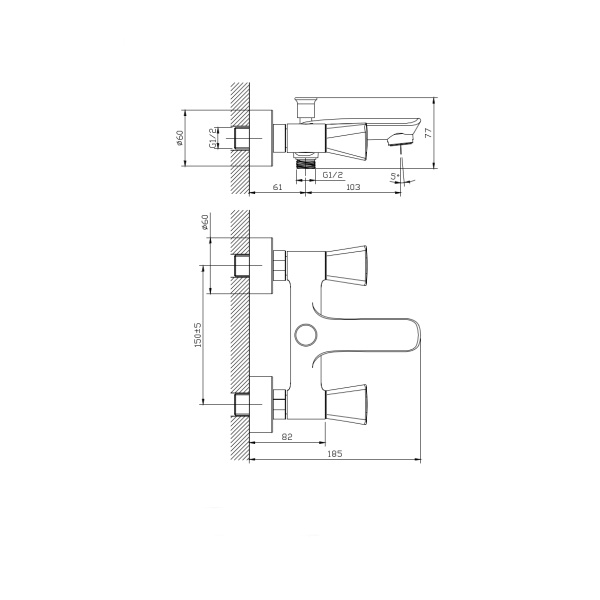 Смеситель для ванны с коротким изливом RUSH Andros AN2435-44