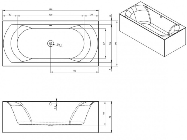 Ванна акриловая Riho Linares Plug & Play (190х90) L B143017005