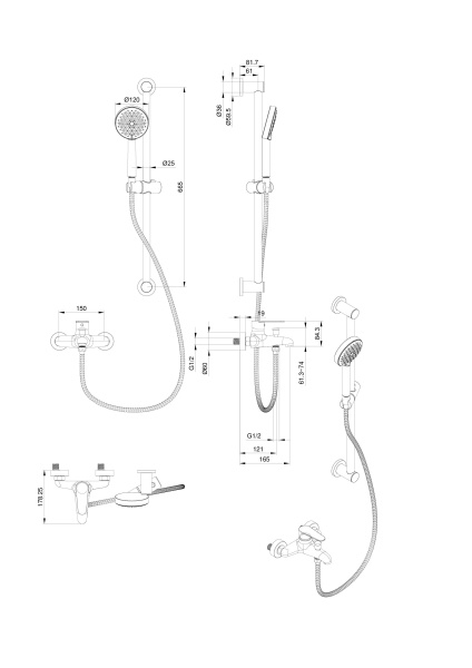 Смеситель для ванны с душевым гарнитуром WONZON & WOGHAND ALFA, темный графит WW-AE3205-BGG