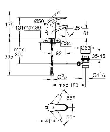 Смеситель однорычажный для раковины Grohe Euroeco 23262 000 (23262000)