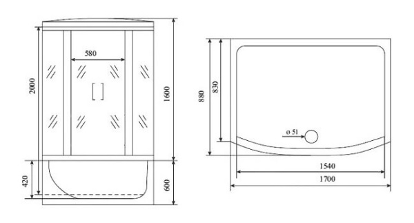 Душевая кабина (170х88) Timo Standart Silver Fabric T-6670SF