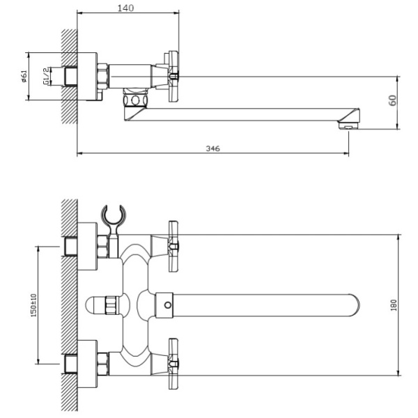 Смеситель для ванны с длинным поворотным изливом RUSH Melville MV1135-51 Смеситель для ванны с длинным поворотным изливом RUSH Melville MV1135-51
