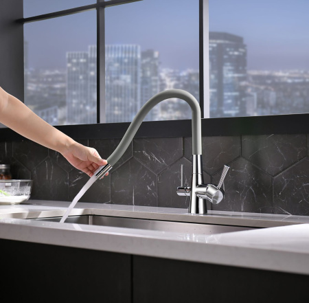 Смеситель для кухни Lemark Comfort с подключением к фильтру с питьевой водой (LM3075C-Gray)