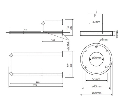 Поручень с полотенцедержателем 75 см, левый Bemeta Help 301112152