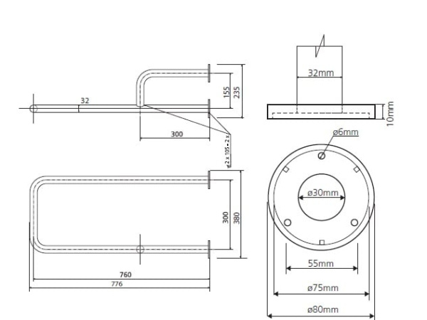 Поручень с полотенцедержателем 75 см, левый Bemeta Help 301112151