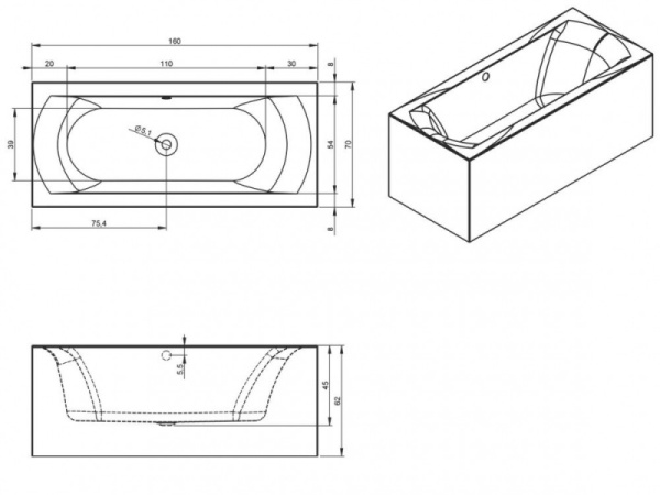 Ванна акриловая Riho Linares Plug & Play (160х75) R B140007005