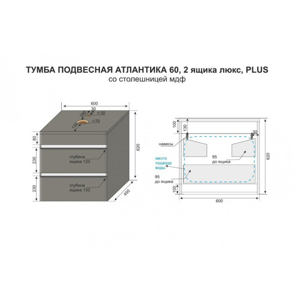 Тумба под раковину подвесная Style Line Атлантика СС-00002279 серый