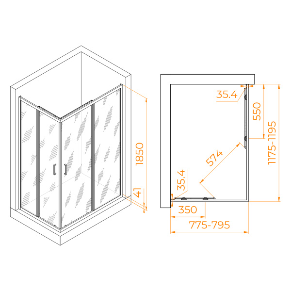 Душевой уголок (120х80) RGW Passage PA-146B 020814682-14 прозрачное