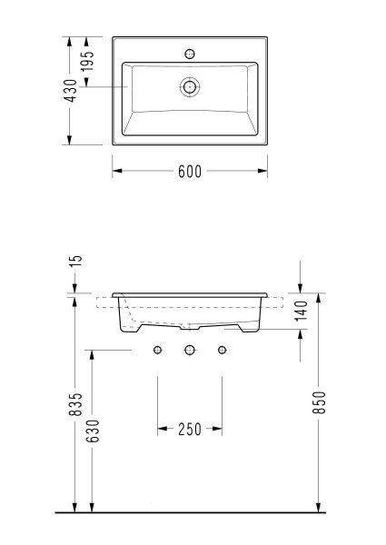 Раковина встраиваемая сверху (60х42) Serel 3042