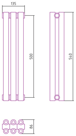 Полотенцесушитель Водяной Сунержа Эстет-00 (50х13) 3 секции Матовое Золото 032-0332-5003