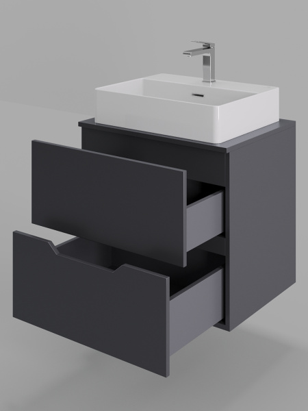 Тумба с раковиной подвесная 60 см Orange Line Li-60TugMDF+B04-500W графит/белый