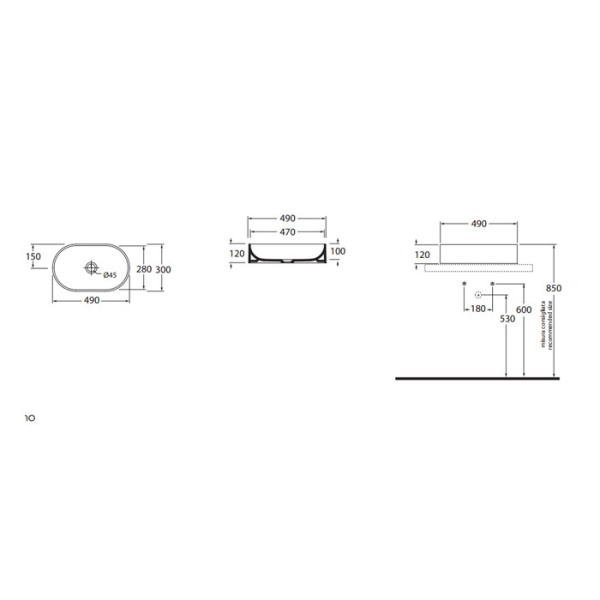 Раковина накладная (49х30) Azzurra Lavabi Arredo LALA04930000BI/(OV49bi)*0