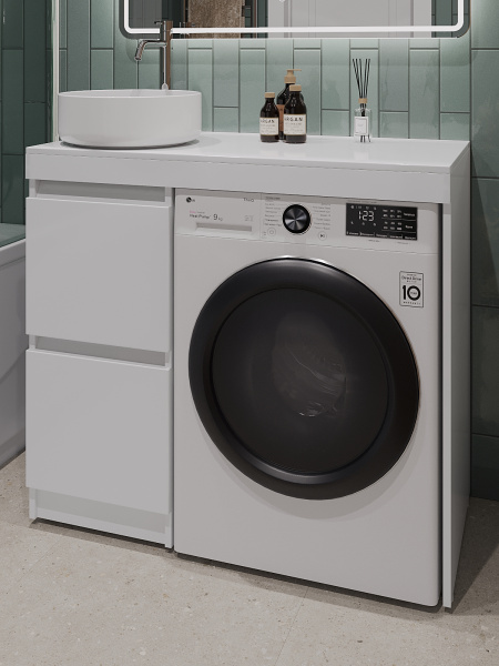 Тумба напольная под стиральную машину с раковиной Orange Sistema STM-100TUW+B09-360W  белый