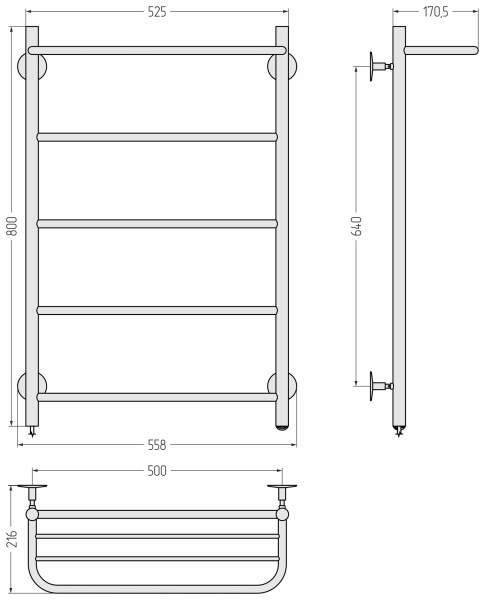 Полотенцесушитель Стилье Формат 3 (800х500) 00531-8050 левый