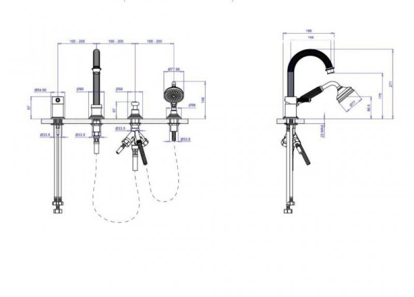 Смеситель на борт ванны Cezares Olimp OLIMP-BVDM-02-L Смеситель на борт ванны Cezares Olimp OLIMP-BVDM-02-L