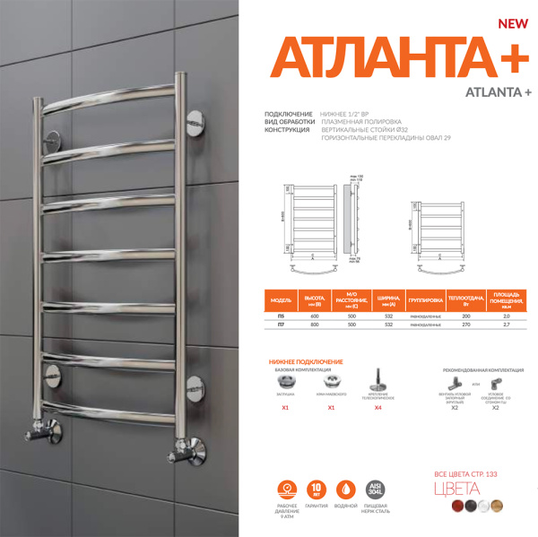 Полотенцесушитель водяной Terminus АТЛАНТА+ (500х800) П8 4670078529992