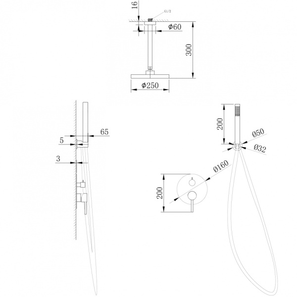 Душевой комплект ABBER Emotion AF8821B скрытого монтажа без излива, черная матовая