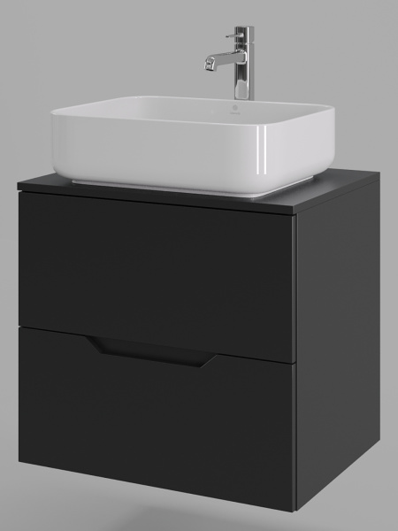 Тумба с раковиной подвесная 60 см, Orange Line Li-60TubMDF+B05-500W черный/белый