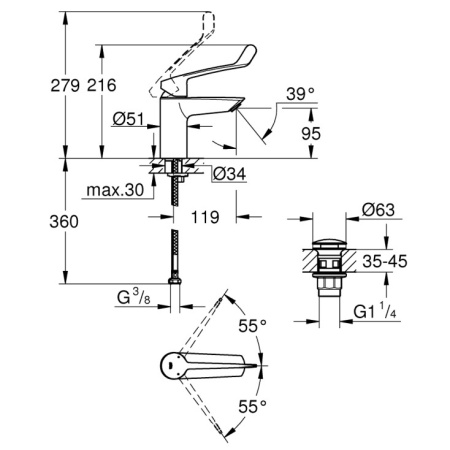 Смеситель для раковины с донным клапаном Grohe Eurosmart 23982 003 (23982003) хром