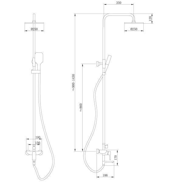 Душевая стойка ABBER Weiss Insel AF8016NB с изливом, черная матовая Душевая стойка ABBER Weiss Insel AF8016NB с изливом, черная матовая