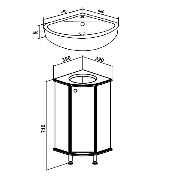 Тумба под раковину Runo угловая Браво 40 (00000000947)