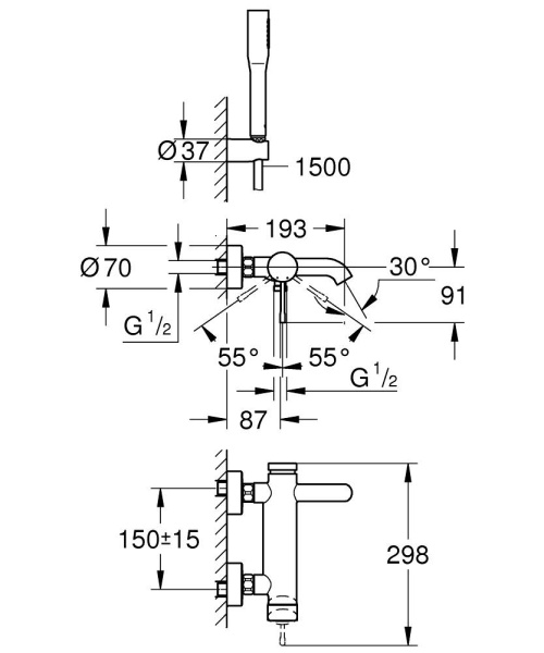 Смеситель однорычажный для ванны Grohe Essence New 33628 001 (33628001) Смеситель однорычажный для ванны Grohe Essence New 33628 001 (33628001)