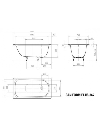  Стальная ванна (160х75) Kaldewei Saniform Plus 367 Standard 113800010001