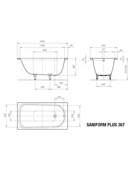  Стальная ванна (160х75) Kaldewei Saniform Plus 367 Standard 113800010001