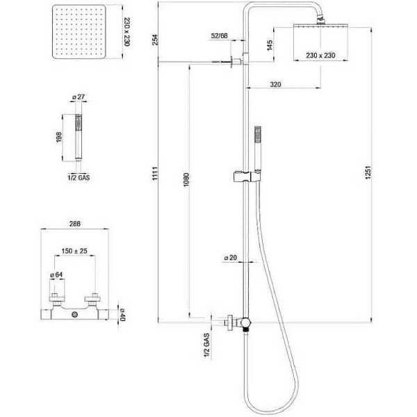 Душевая система с термостатом Bossini Cosmo L10103.073 черный матовый