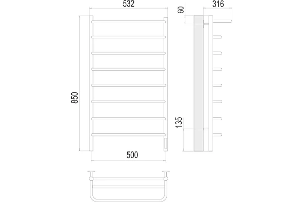 Полотенцесушитель электрический Terminus Полка (500х850) П8 quick touch 4670078524836