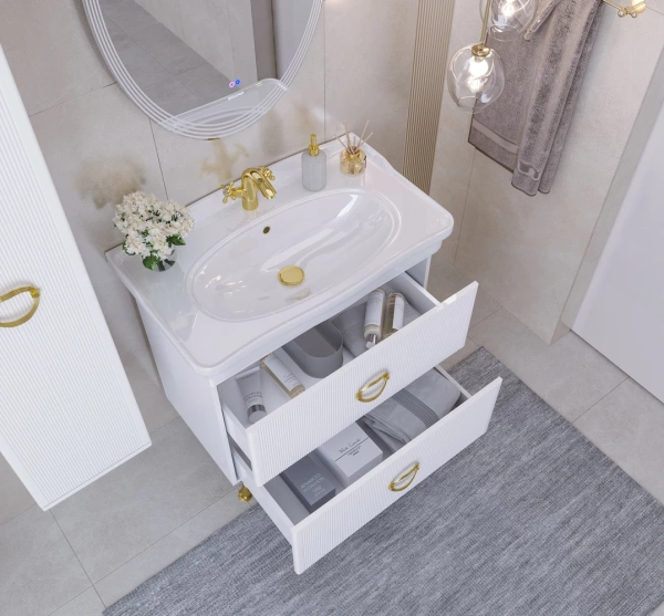 Тумба напольная Grossman АТРИО-85 см 108016 с 2-я ящ, белый глянец