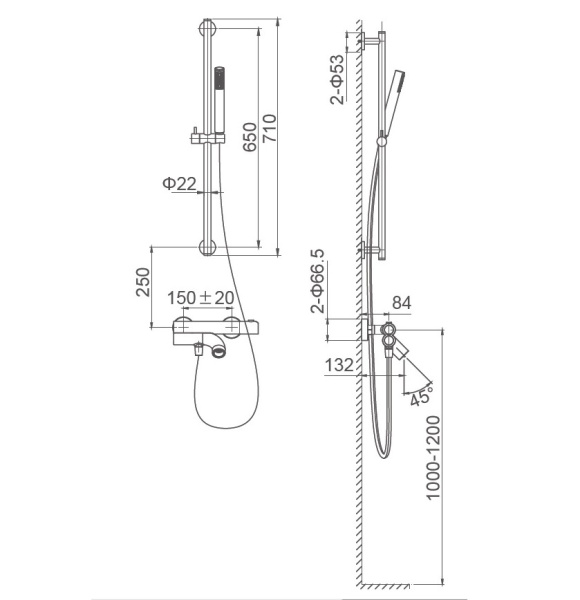 Смеситель для ванны с душевым гарнитуром и термостатом WONZON & WOGHAND LOOP, черный матовый WW-311-00-508 Смеситель для ванны с душевым гарнитуром и термостатом WONZON & WOGHAND LOOP, черный матовый WW-311-00-508