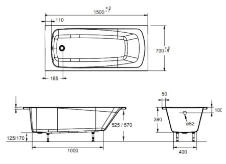 Акриловая ванна (150x70) Jacob Delafon Patio E6810RU-01