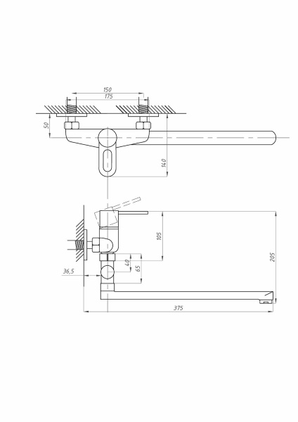 Смеситель для ванны ПСМ-Профсан  ПЛЮС PSM-521-008