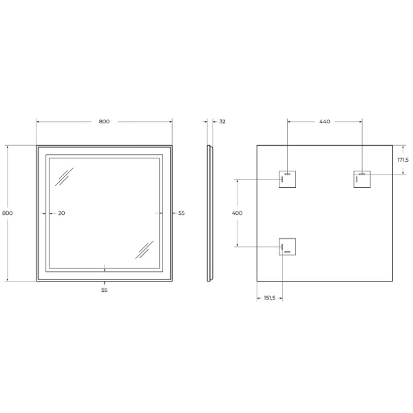 Зеркало (80х80) BelBagno Kraft SPC-KRAFT-800-800-SENS-AL с подсветкой