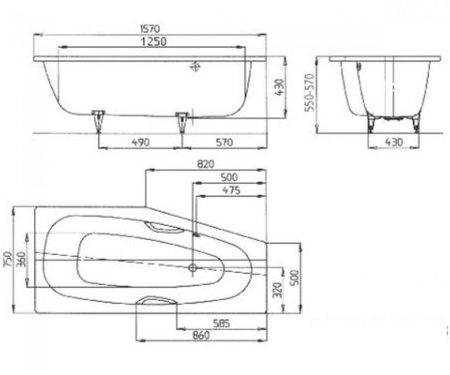 Стальная ванна (157х75) Kaldewei Mini Star L 833 Standard 224900010001