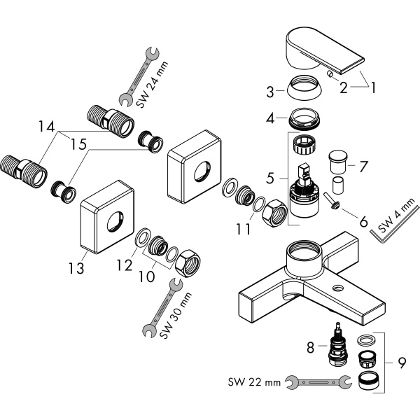 Смеситель для ванны Hansgrohe Vernis Shape 71450670 черный матовый
