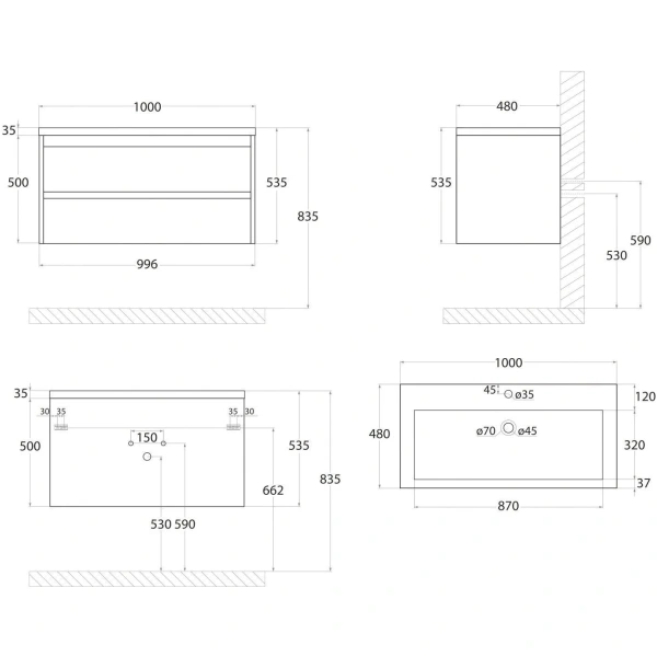 База под раковину Art&Max Family-M-1000-2C-SO-BO