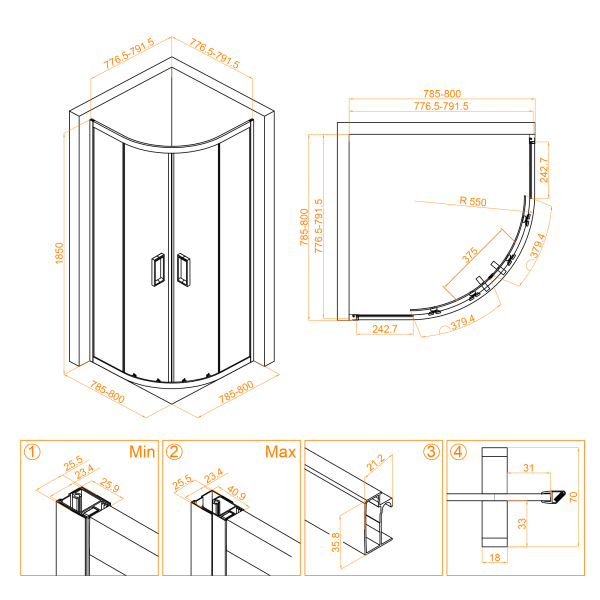 Душевой уголок (80х80) RGW Classic CL-54-В 32095488-14 прозрачное