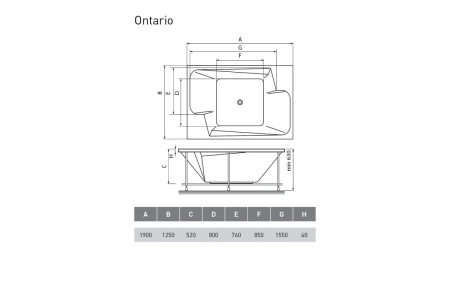 Акриловая ванна (190х125) Vayer Ontario Гл000006815
