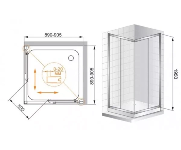 Душевой уголок (195х80) Cezares Family FAMILY-A-2-80-C-Cr
