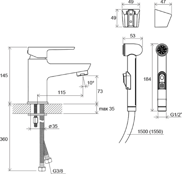 Смеситель для раковины с гигиеническим душем  Ravak BM 011.00 X070076 