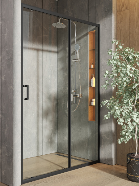 Душевая дверь (130,5х190) Orange E02-130TB матовый черный